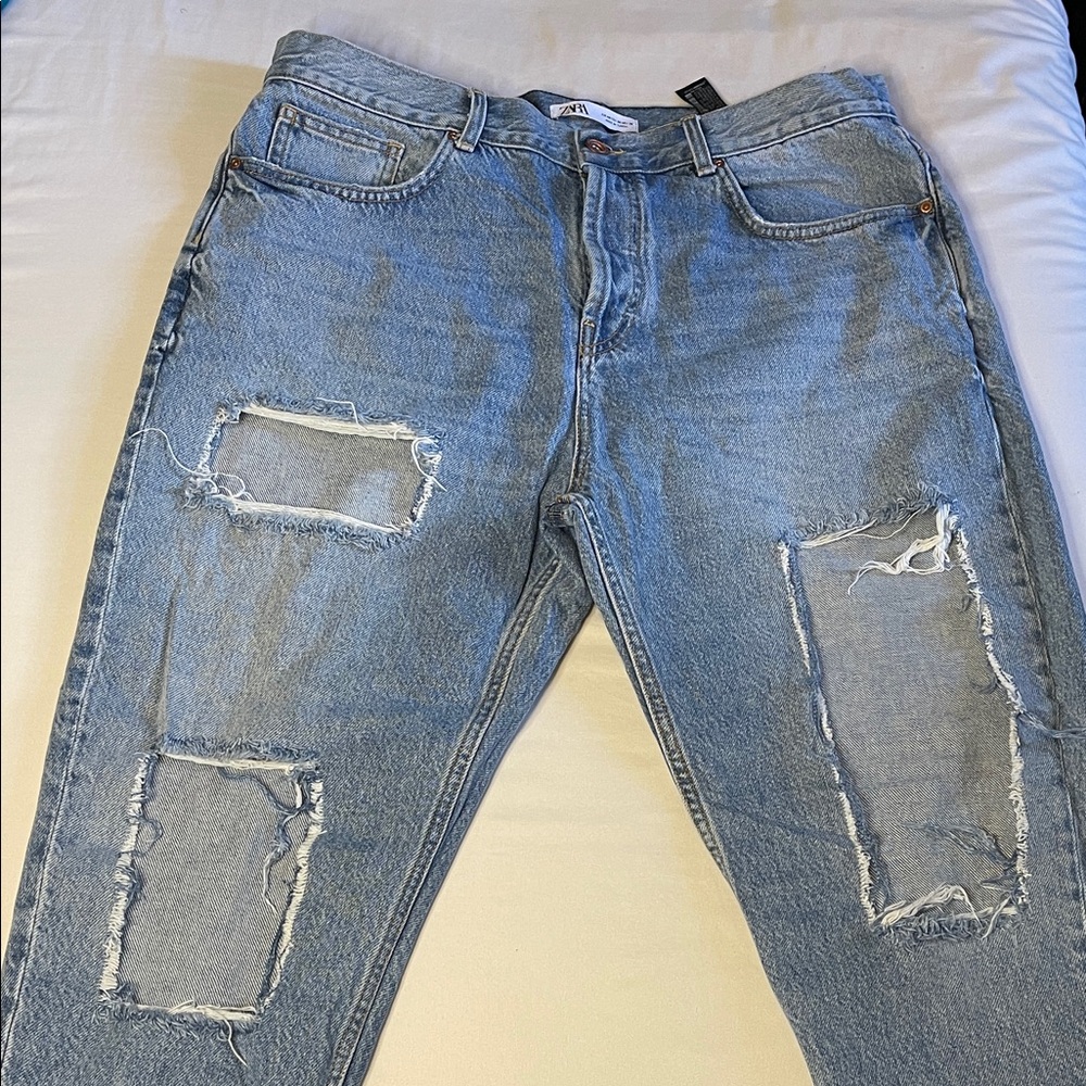 ZARA Men's Blue Ripped Jeans - 36W